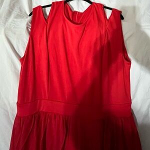 Women's Red Sleeveless Midi Dress with Drop Waist